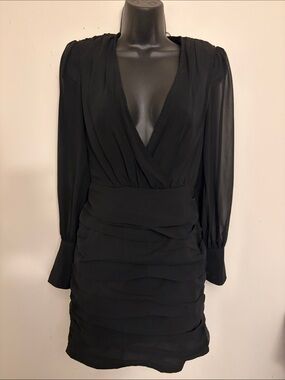 PrettyLittleThing Black Long Sleeve Wrap Tiered Mini Dress